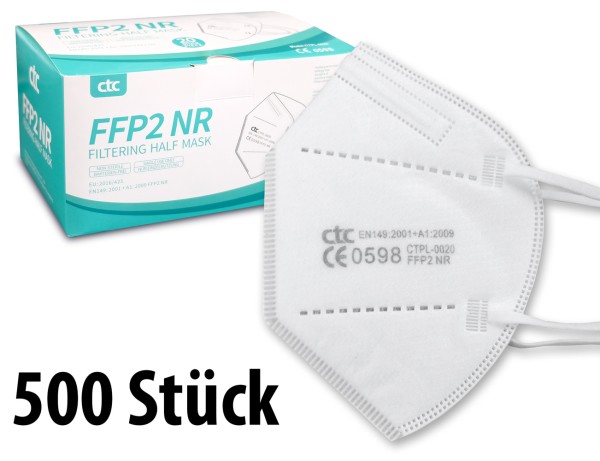 500 Stück FFP2 Atemschutz Masken 5-lagig mit CE-Zulassung - CTC (einzeln verpackt)