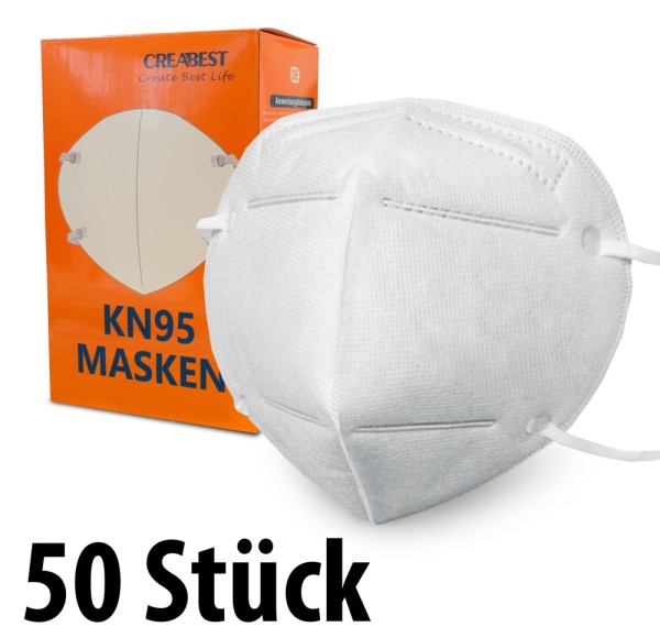 Mundschutzmasken KN95 Masken 50 Stück - anpassbaren Nasenbügel - Creabest - (in 5er Packs)