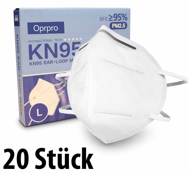 Mundschutzmasken KN95 Masken 20 Stück - anpassbaren Nasenbügel - Oprpro - (in 10er Packs)