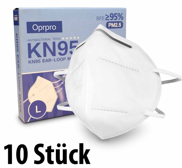 Mundschutzmasken KN95 Masken 10 Stück - anpassbaren Nasenbügel - Oprpro - (in 10er Packs)
