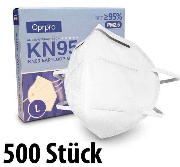 Mundschutzmasken KN95 Masken 500 Stück - anpassbaren Nasenbügel - Oprpro - (in 10er Packs)