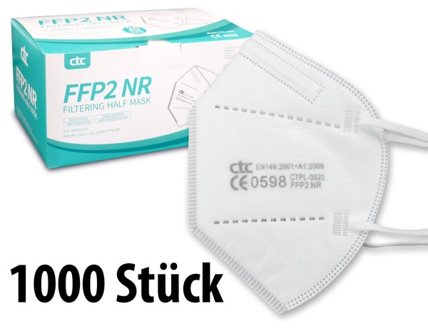1000 Stück FFP2 Atemschutz Masken 5-lagig mit CE-Zulassung - CTC (einzeln verpackt)
