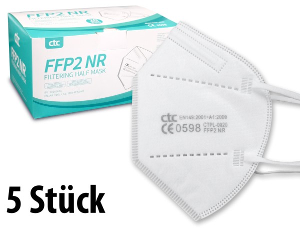 5 Stück FFP2 Atemschutz Masken 5-lagig mit CE-Zulassung - CTC (einzeln verpackt)