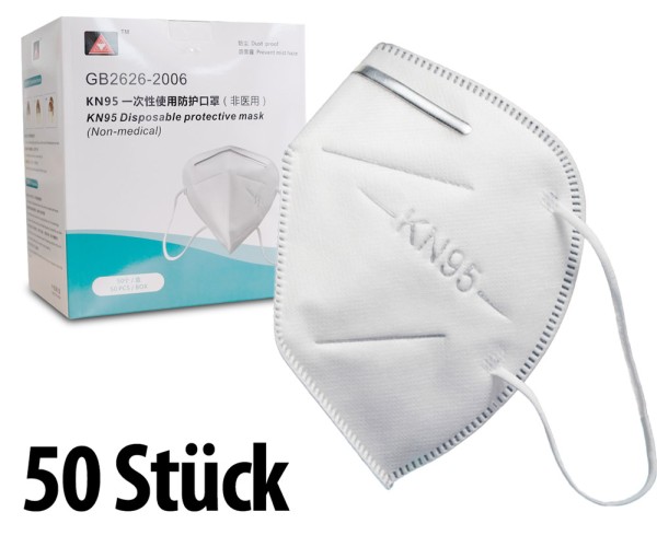 Mundschutzmasken KN95 Masken 50 Stück - anpassbaren Nasenbügel - SanheXing - (in 10er Packs)