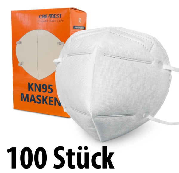 Mundschutzmasken KN95 Masken 100 Stück - anpassbaren Nasenbügel - Creabest - (in 5er Packs)