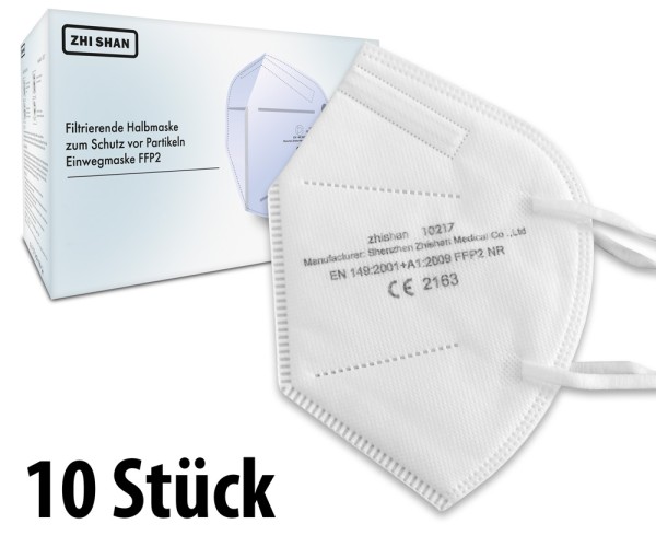 10 Stück FFP2 Atemschutz Masken 5-lagig mit CE-Zulassung - Zhishan Medical