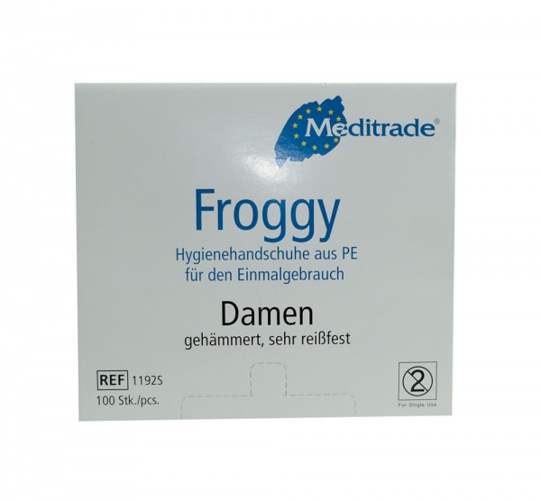 PE Hygienehandschuhe - puderfrei - Größe S - Damen, transparent weiss, Meditrade Froggy - 100er Pack