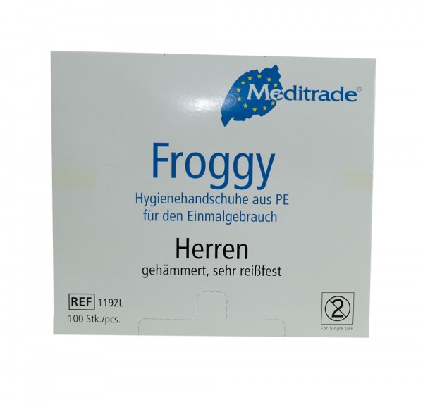 PE Hygienehandschuhe - puderfrei Größe L - Herren, transparent weiss, Meditrade Froggy - 100er Pack