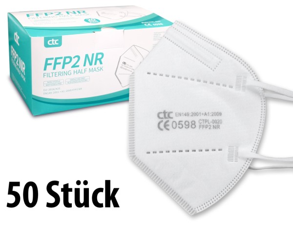 50 Stück FFP2 Atemschutz Masken 5-lagig mit CE-Zulassung - CTC (einzeln verpackt)