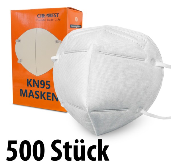 Mundschutzmasken KN95 Masken 500 Stück - anpassbaren Nasenbügel - Creabest - (in 5er Packs)